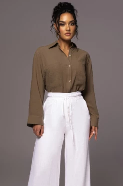 Olive By The Coast Crinkled Button Up