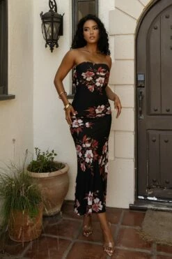 Red Floral Break Free Strapless Maxi Dress