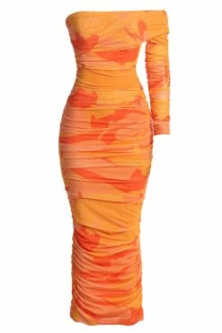 Orange Capri Ruched Dress 16 Orange Capri Ruched Dress -Jluxlabel Shop DJL30470BS ORANGE