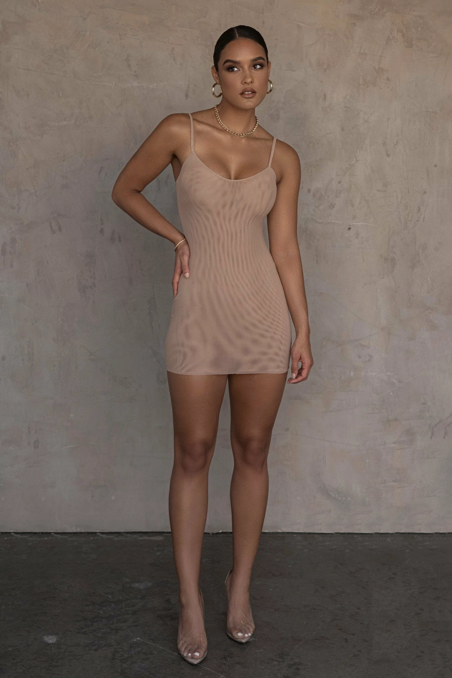 Beige Mesh Layering Mini Dress Undergarment 6 Beige Mesh Layering Mini Dress Undergarment - Image 4