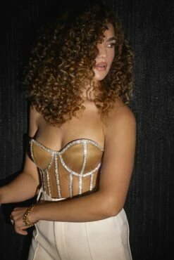 LIMITED EDITION Tan Rhinestone Crystal Corset 32 LIMITED EDITION Tan Rhinestone Crystal Corset -Jluxlabel Shop HOLIDAY2022 PART2 15