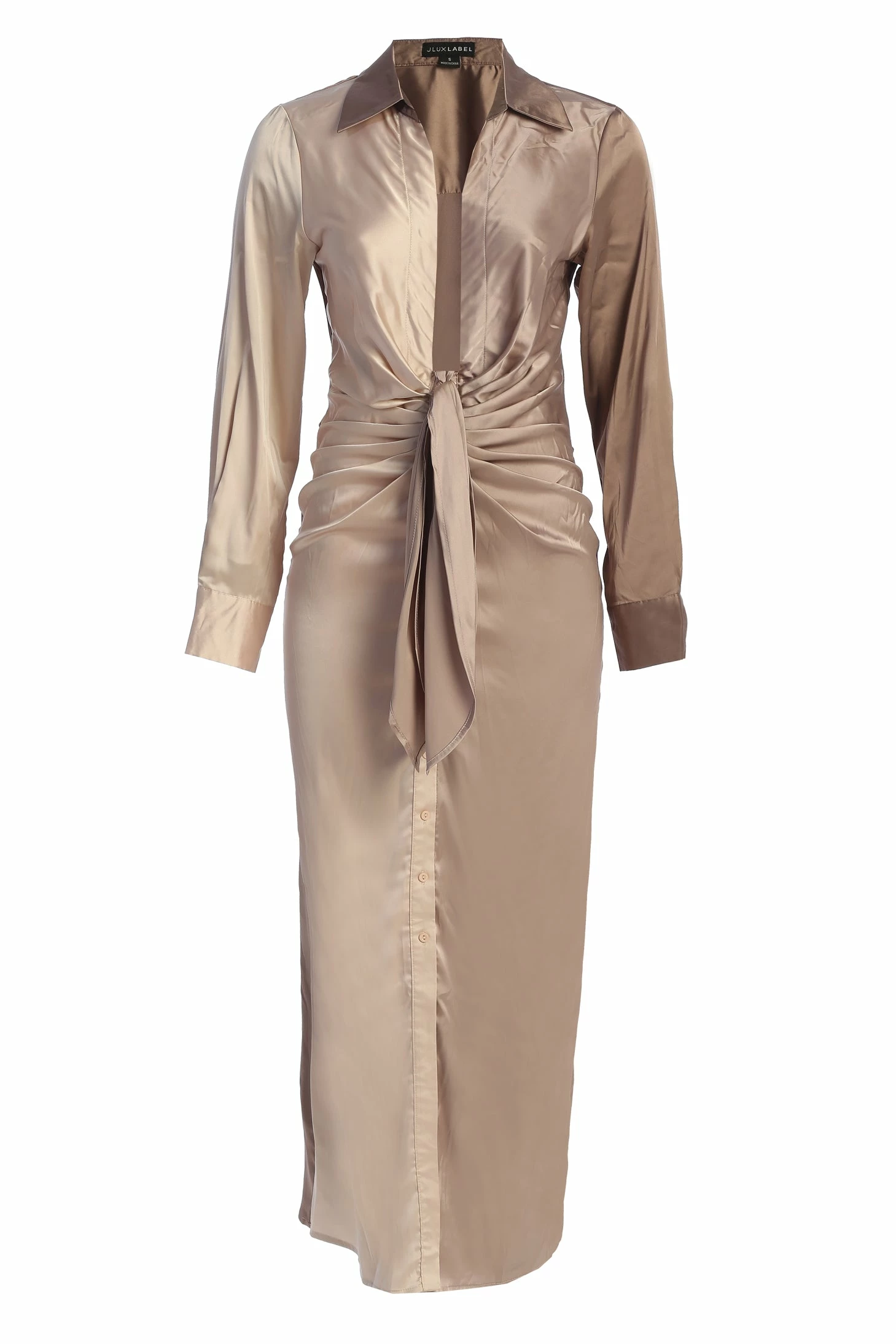Taupe Color Block Satin Midi Dress 5 Taupe Color Block Satin Midi Dress - Image 3