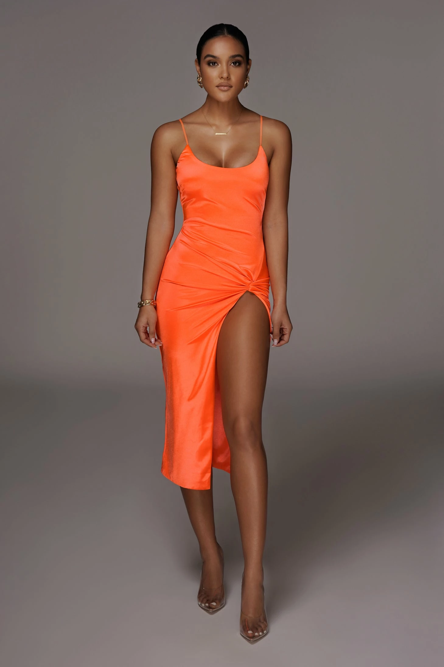 Orange Aldis Satin Slit Dress 4 Orange Aldis Satin Slit Dress - Image 2