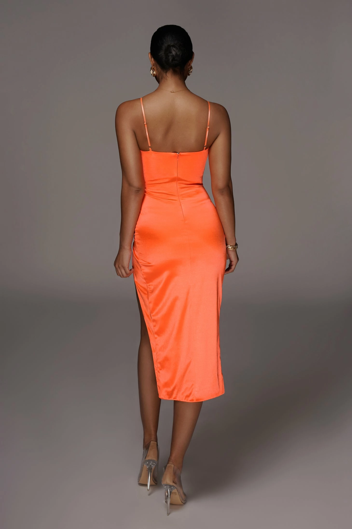 Orange Aldis Satin Slit Dress 6 Orange Aldis Satin Slit Dress - Image 4