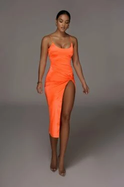 Orange Aldis Satin Slit Dress
