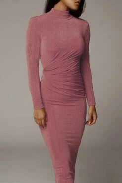 Mauve Kara Mock Neck Dress 12 Mauve Kara Mock Neck Dress -Jluxlabel Shop JLUXLABEL0094pink