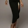 Black Spring Ruched Linen Skirt -Jluxlabel Shop JULY8LINEN 69
