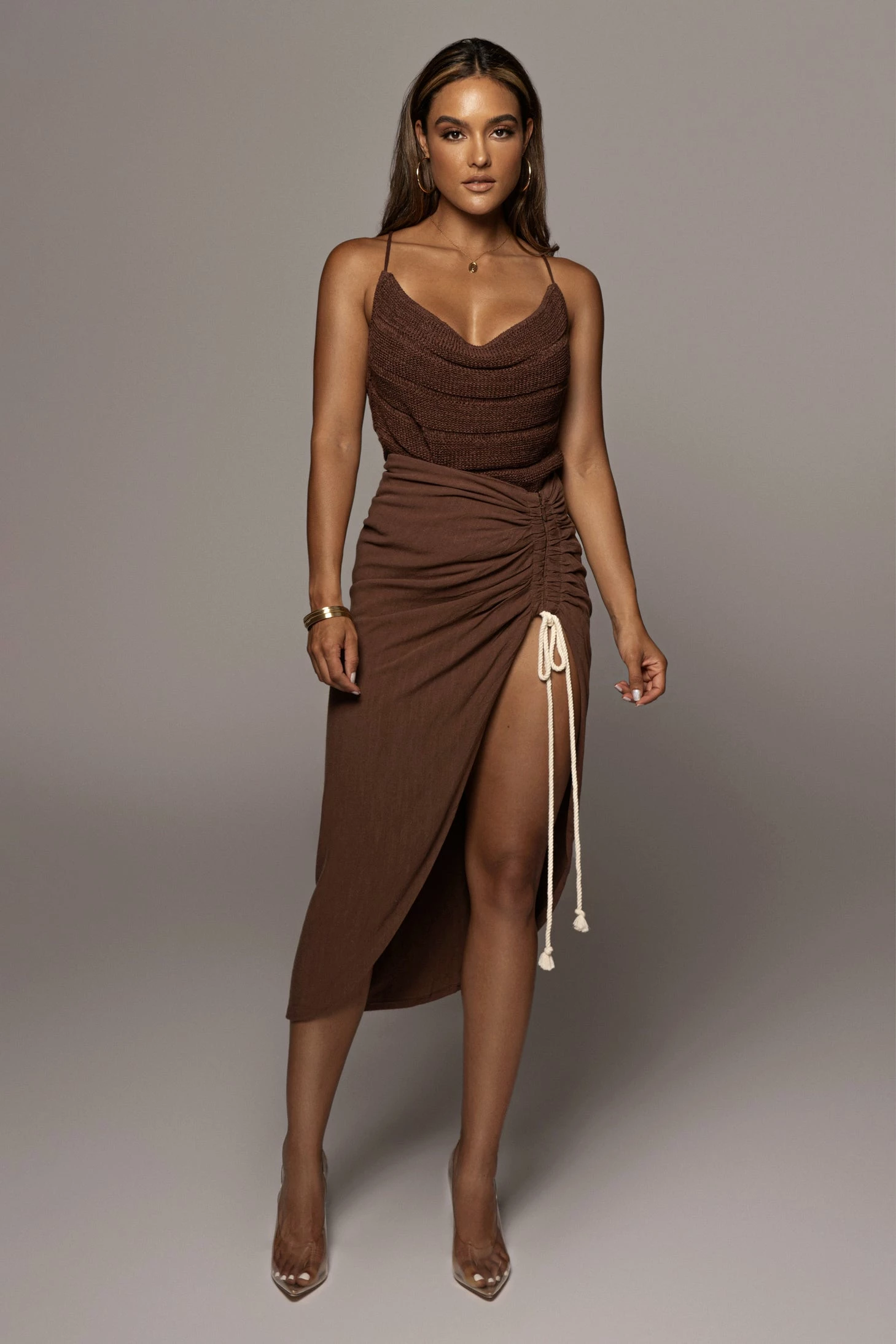 Chocolate Spring Ruched Linen Skirt 3 Chocolate Spring Ruched Linen Skirt
