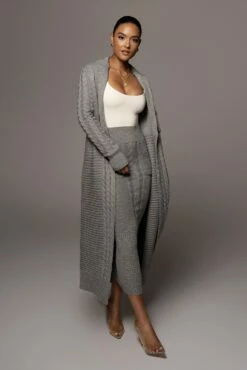 Grey Evana Cable Knit Cardigan