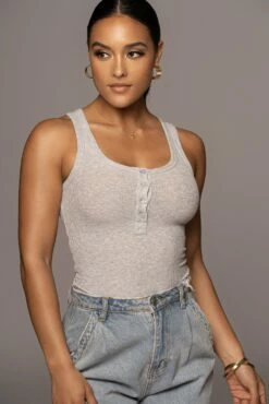 Grey Buttoned Ribbed Tank