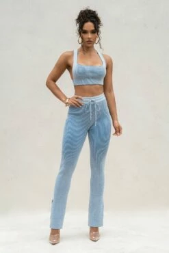 Denim/White Faya Ribbed Pants -Jluxlabel Shop PRODUCT AUG222022 KNITS 23