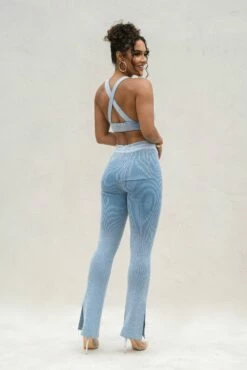 Denim/White Faya Ribbed Pants -Jluxlabel Shop PRODUCT AUG222022 KNITS 27