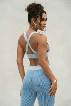 Denim/White Faya Ribbed Pants -Jluxlabel Shop PRODUCT AUG222022 KNITS 28