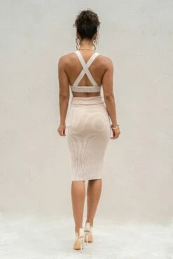 Taupe/White Jodie Ribbed Top -Jluxlabel Shop PRODUCT AUG222022 KNITS 52