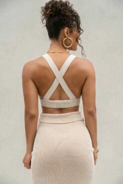 Taupe/White Jodie Ribbed Top -Jluxlabel Shop PRODUCT AUG222022 KNITS 53