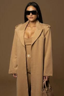 Camel Savannah Belted Wool Coat -Jluxlabel Shop PRODUCT DEC122022 WINTER 24