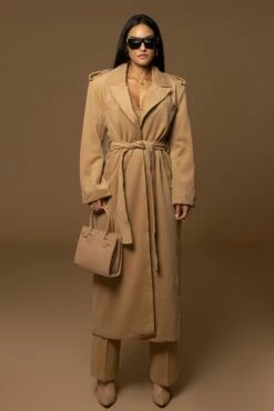 Camel Savannah Belted Wool Coat -Jluxlabel Shop PRODUCT DEC122022 WINTER 27