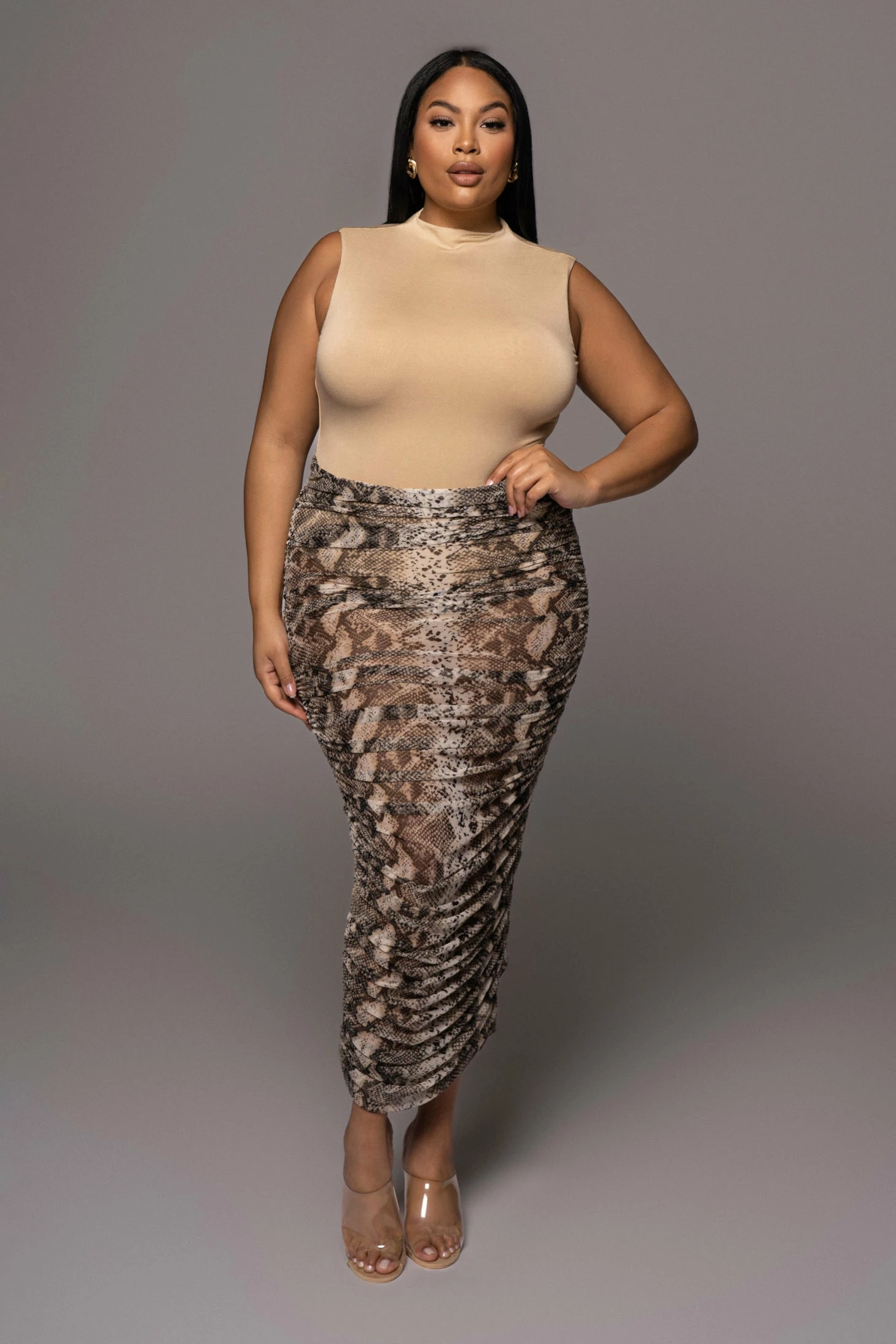 Jluxbasix Tan Ciela High Neck Bodysuit 6 Jluxbasix Tan Ciela High Neck Bodysuit - Image 4