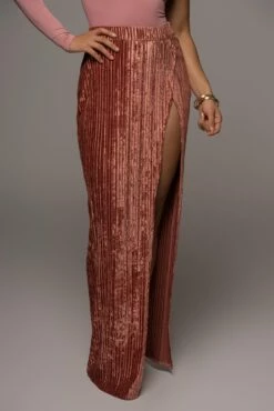 Rose Krisana Velvet High Slit Skirt