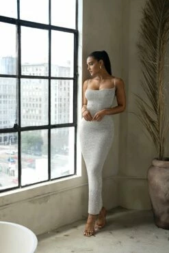 Beige Noemie Sequin Maxi Dress -Jluxlabel Shop PRODUCT FEB282023 CROCHET2 61