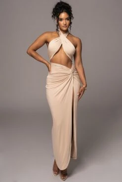 Tan Tamara Halter Midi Dress