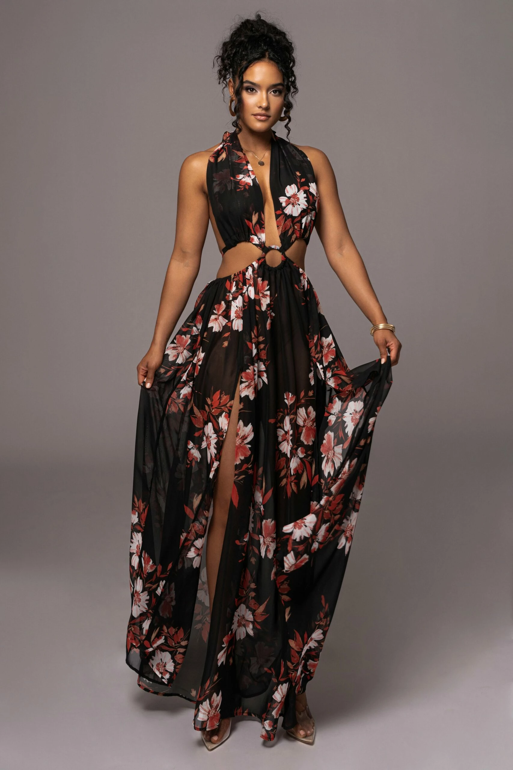 Red Floral Nicoletta Chiffon Maxi Dress 6 Red Floral Nicoletta Chiffon Maxi Dress - Image 4