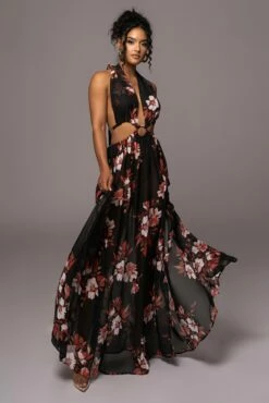 Red Floral Nicoletta Chiffon Maxi Dress