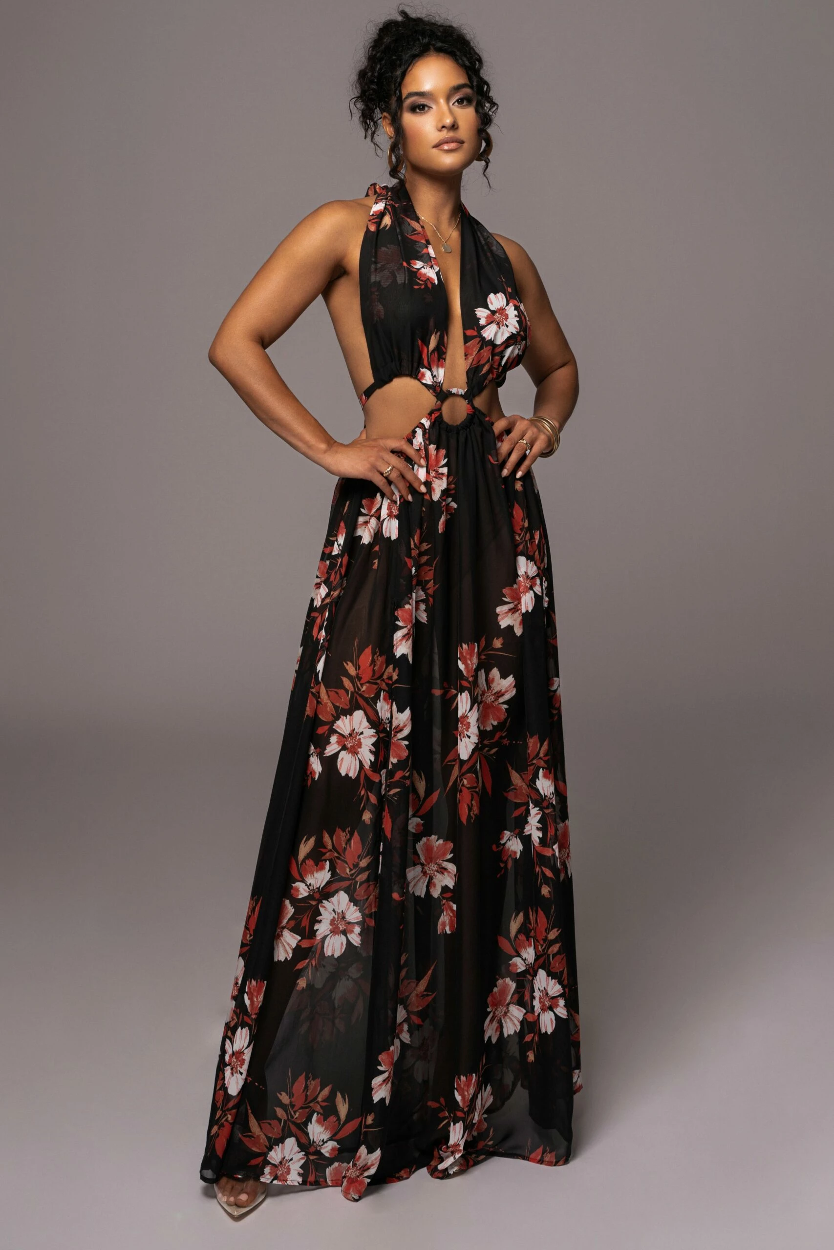 Red Floral Nicoletta Chiffon Maxi Dress 8 Red Floral Nicoletta Chiffon Maxi Dress - Image 6