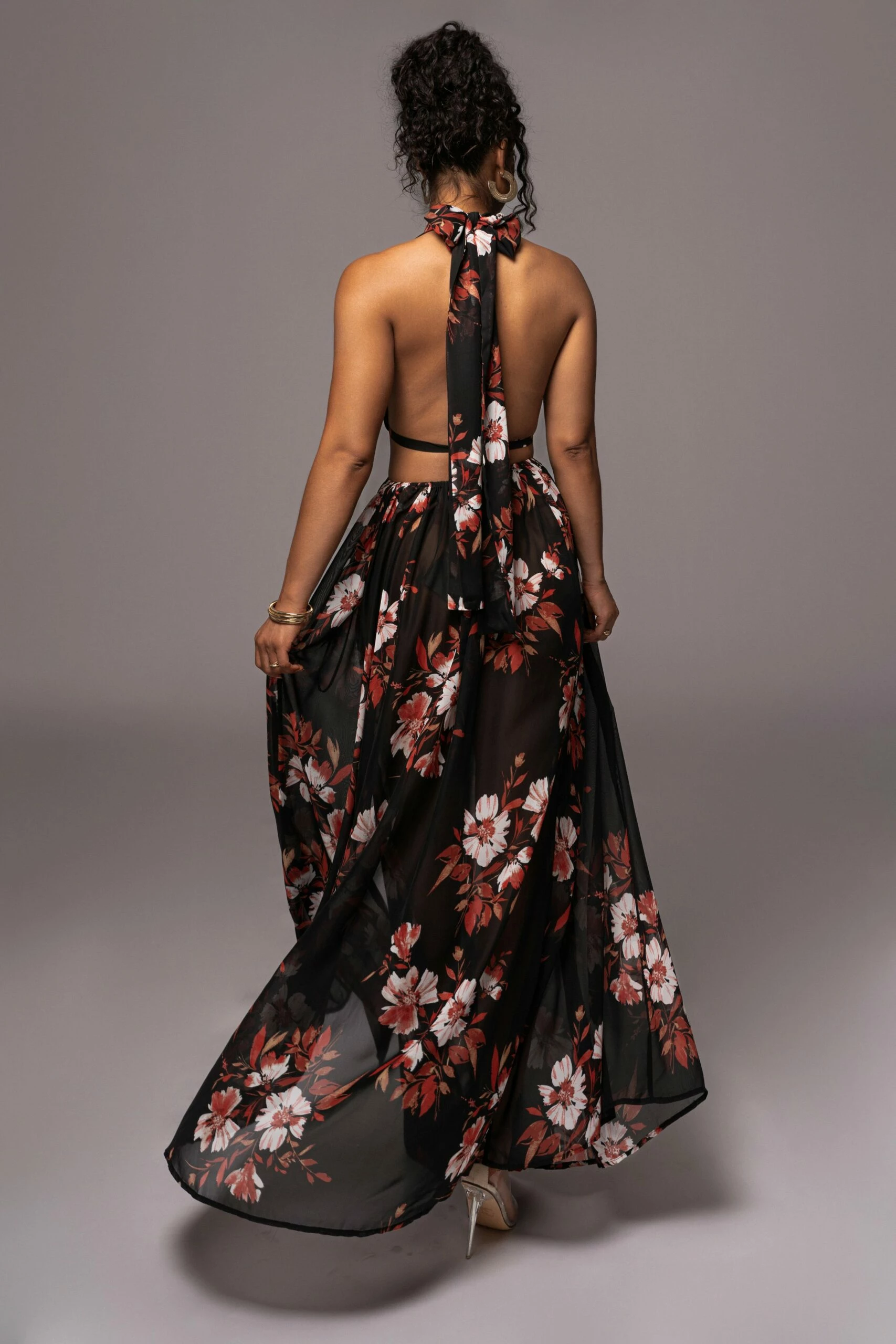 Red Floral Nicoletta Chiffon Maxi Dress 12 Red Floral Nicoletta Chiffon Maxi Dress - Image 10