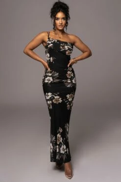 Grey Floral Treasure One Shoulder Dress 14 Grey Floral Treasure One Shoulder Dress -Jluxlabel Shop PRODUCT JUL112023 CHIFFON 38