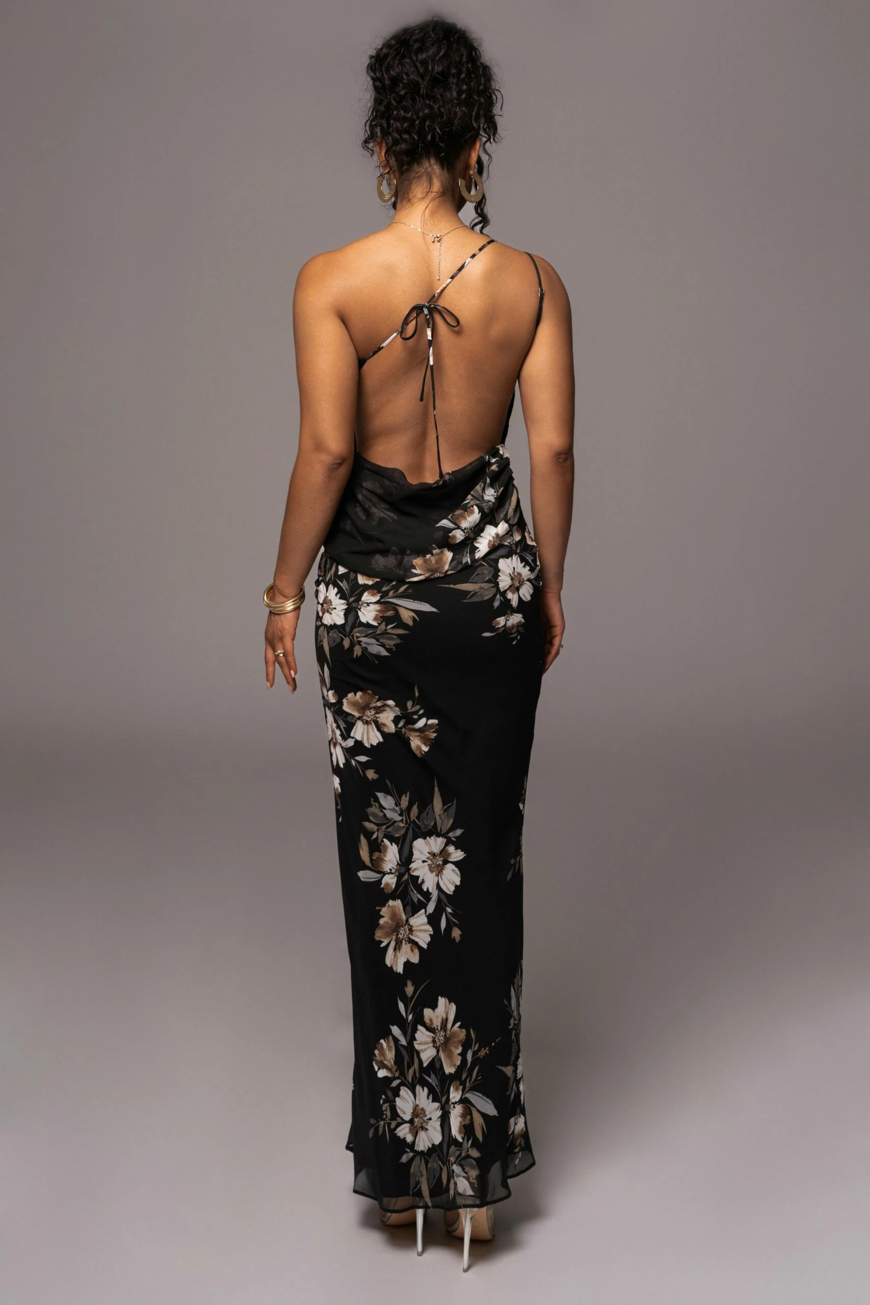 Grey Floral Treasure One Shoulder Dress 10 Grey Floral Treasure One Shoulder Dress - Image 8