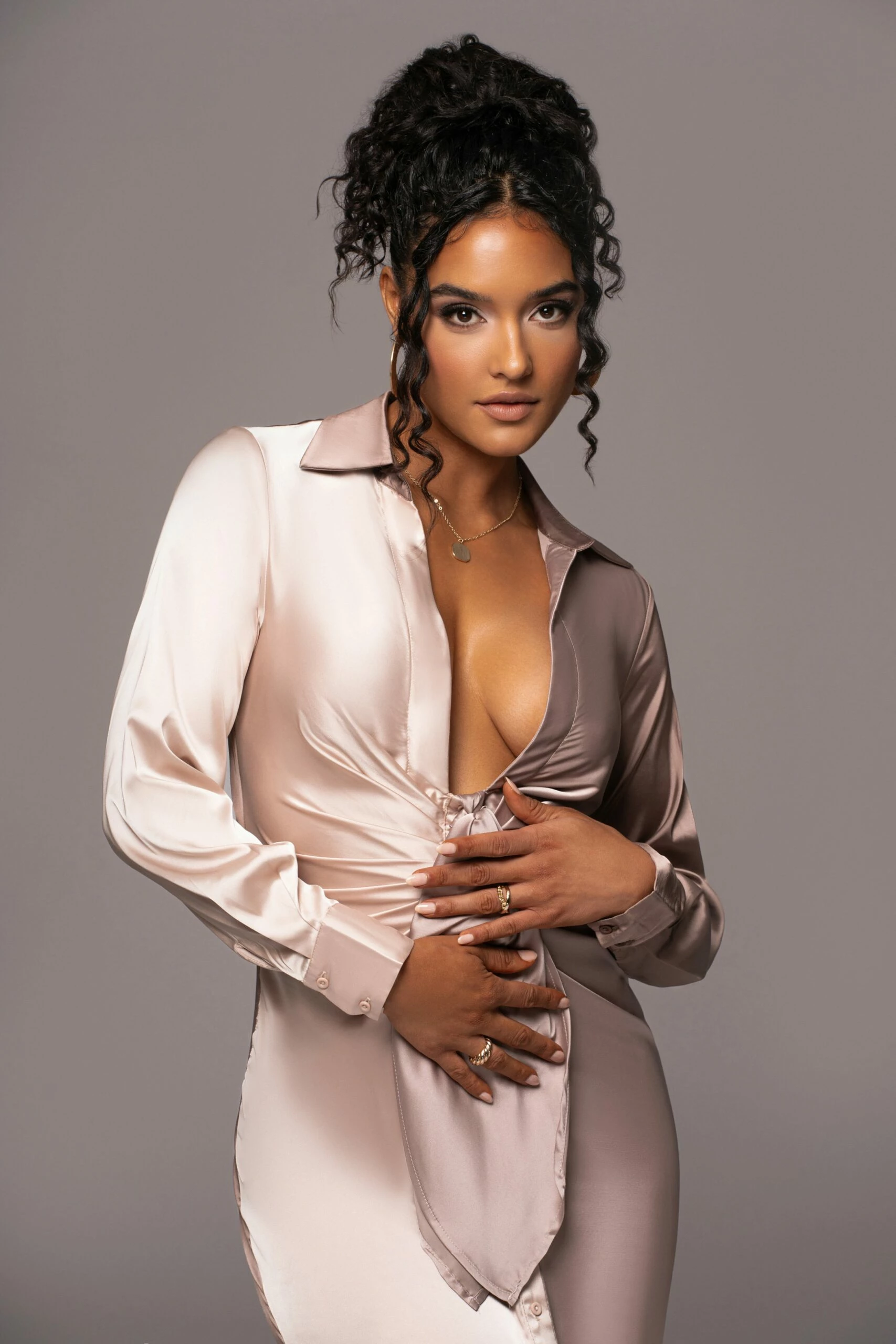 Taupe Color Block Satin Midi Dress 10 Taupe Color Block Satin Midi Dress - Image 8