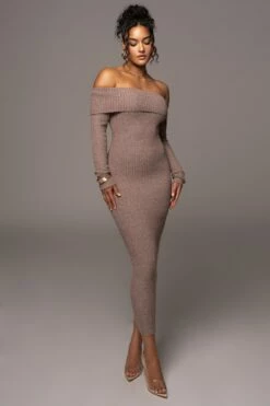 Brown Take A Chance Off-Shoulder Dress