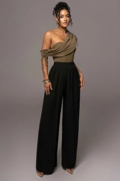 Black Josette Wide-Leg Pleated Pants