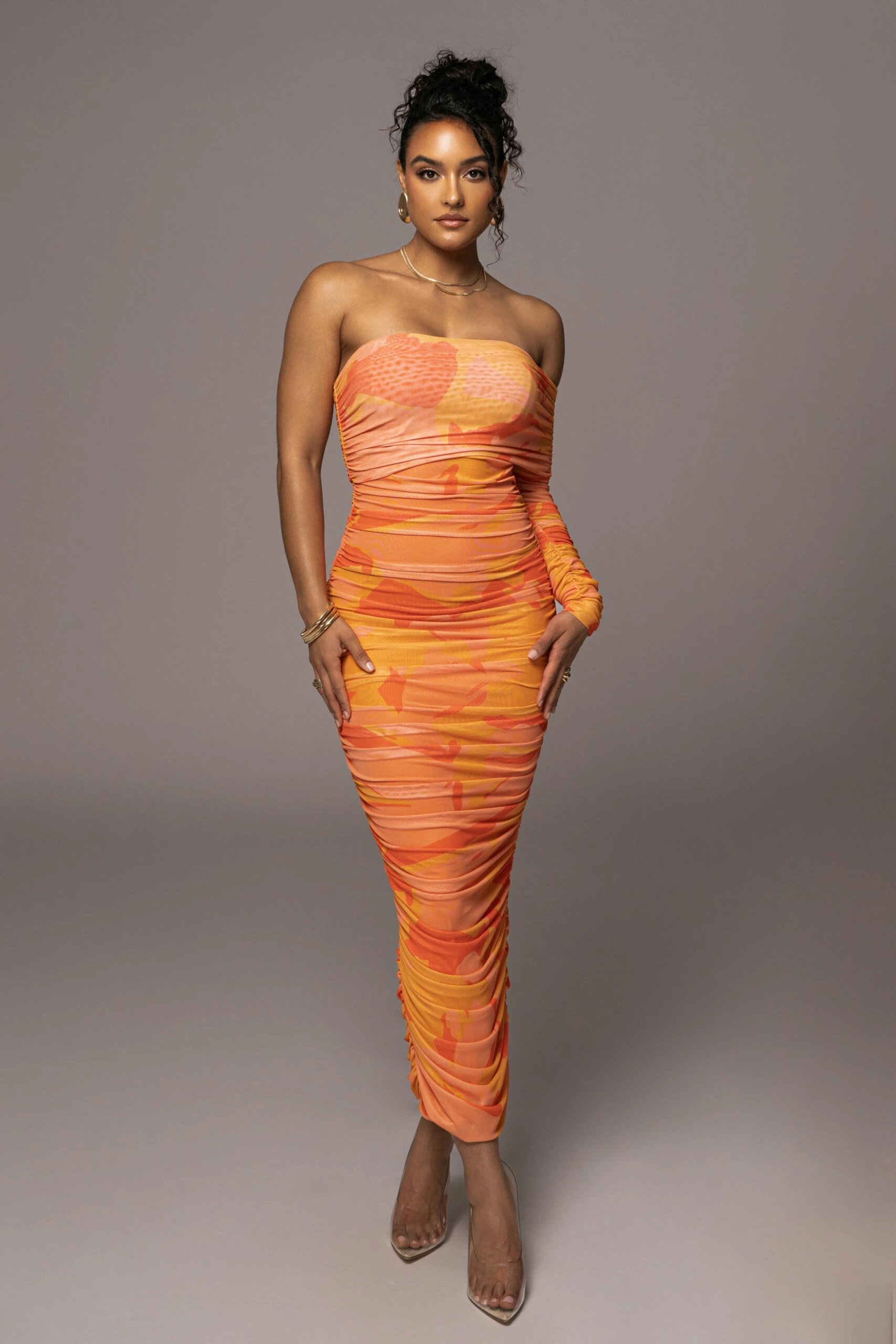 Orange Capri Ruched Dress 3 Orange Capri Ruched Dress
