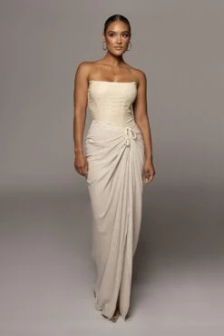 Natural Noelia Linen Slit Skirt