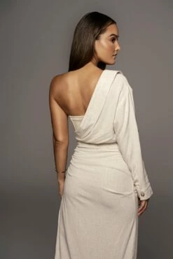 Natural Evita Linen Draped Dress -Jluxlabel Shop PRODUCT JUNE232021 JLUX 57