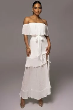 White Marsela Off-Shoulder Linen Maxi Dress