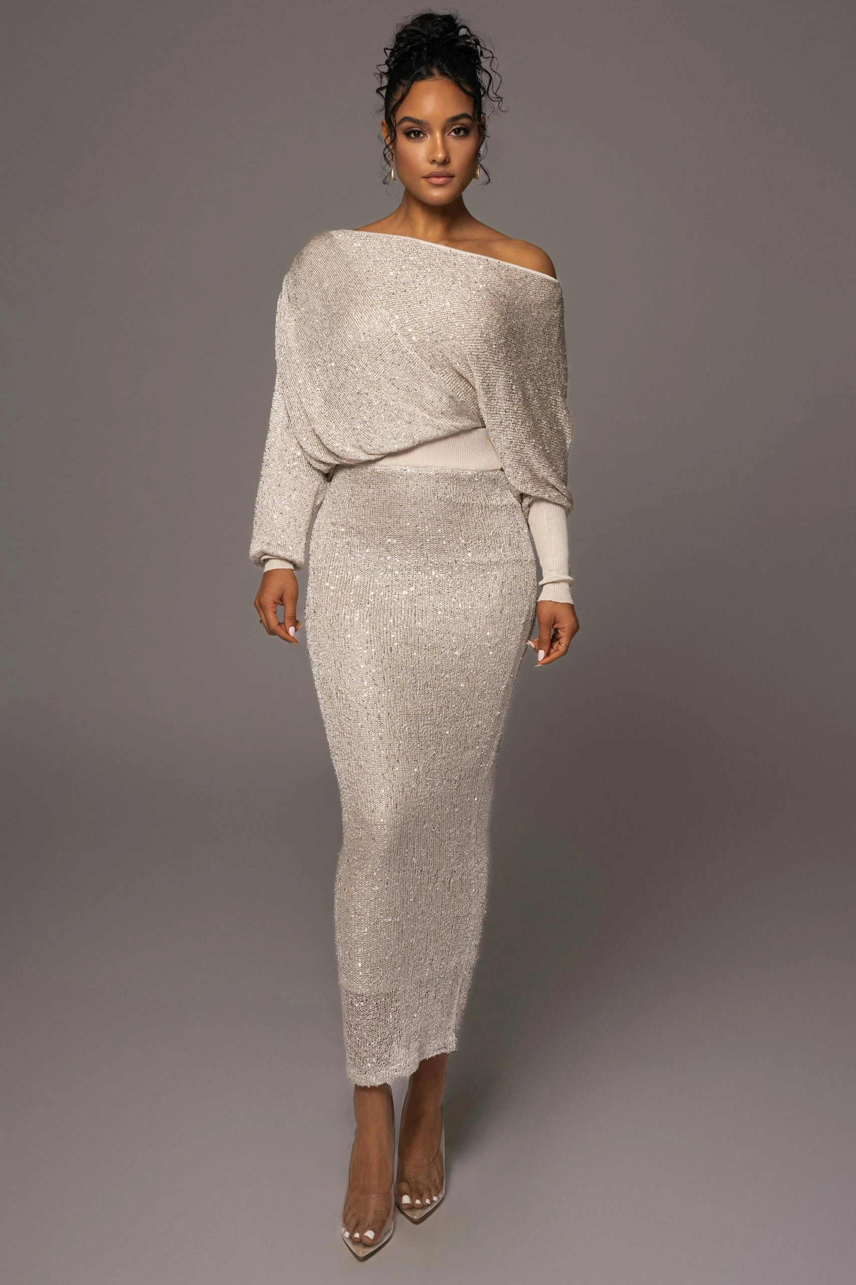 Beige Night Sky Sequin Skirt Set 5 Beige Night Sky Sequin Skirt Set - Image 3