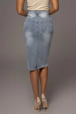 Denim Vintage Blues Slit Skirt -Jluxlabel Shop PRODUCT MAY172023 49