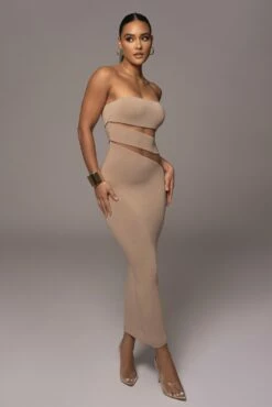 Beige Unpredictable Midi Dress