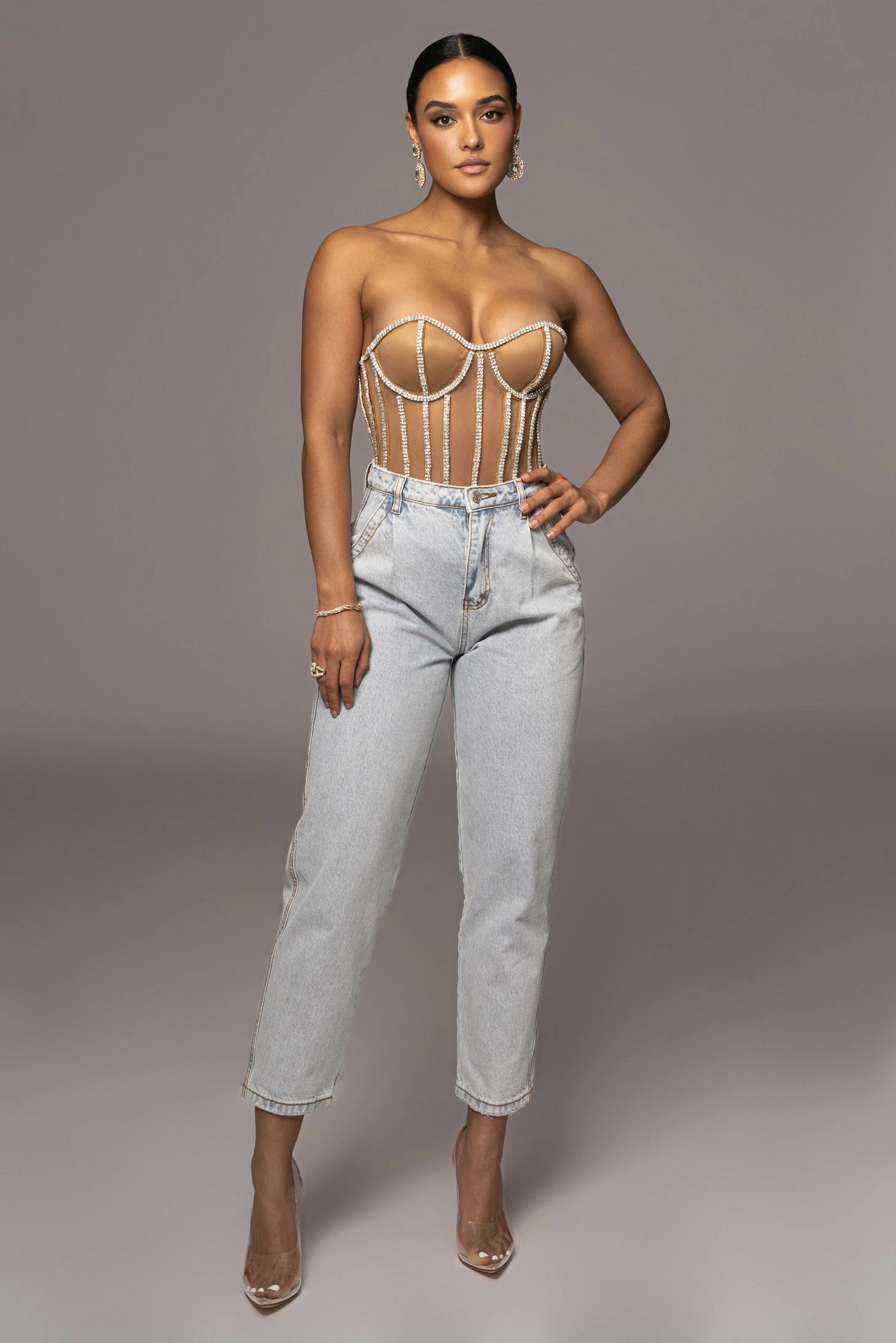 LIMITED EDITION Tan Rhinestone Crystal Corset 10 LIMITED EDITION Tan Rhinestone Crystal Corset - Image 8