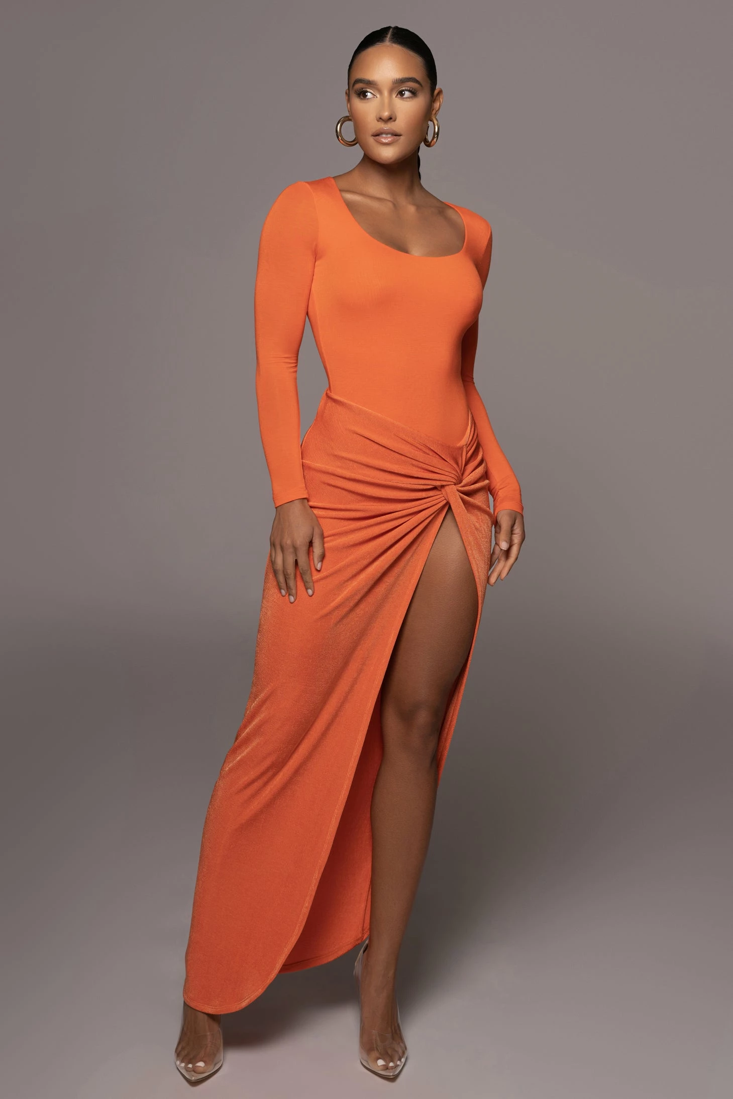Jluxbasix Tangerine Bethie Scoop Long Sleeve Bodysuit 5 Jluxbasix Tangerine Bethie Scoop Long Sleeve Bodysuit - Image 3