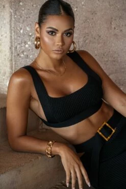 Black Nikole Ribbed Skirt Set -Jluxlabel Shop SUMMER4 59