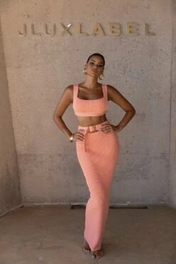 Peach Nikole Ribbed Skirt Set 33 Peach Nikole Ribbed Skirt Set -Jluxlabel Shop SUMMER4 PRODUCT 118