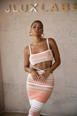 Peach Cutting Ties Skirt Set 13 Peach Cutting Ties Skirt Set -Jluxlabel Shop SUMMER4 PRODUCT 40