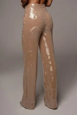 Tan Elowen Sequin Trousers -Jluxlabel Shop VDAY2021 PRODUCT 193