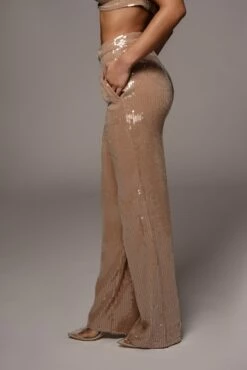 Tan Elowen Sequin Trousers -Jluxlabel Shop VDAY2021 PRODUCT 194