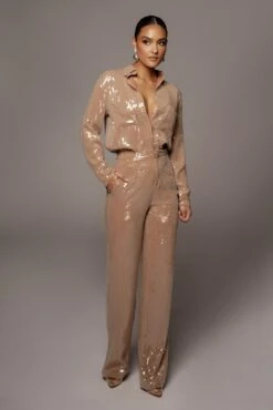 Tan Elowen Sequin Trousers -Jluxlabel Shop VDAY2021 PRODUCT 203 5d848dd1 36d2 45fe 8b10 fd5a0a6fabc9