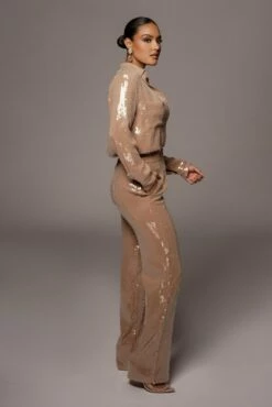 Tan Elowen Sequin Trousers -Jluxlabel Shop VDAY2021 PRODUCT 206 63556fb1 08b3 4d37 9689 2ac482eed431